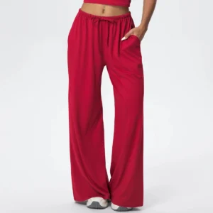 Side Pocket Wide Leg Pants,Loose And Casual Sports Pants Women's Elastic Drawstring Fitness Pants Running Gym Yoga Women's Pants