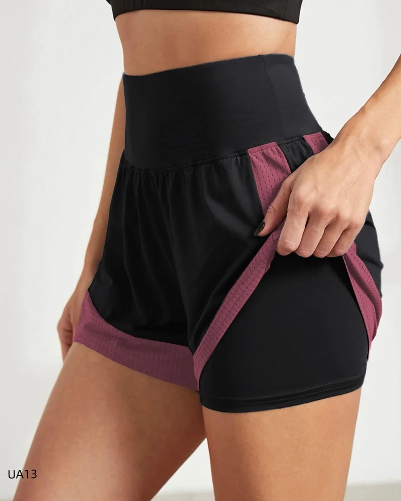 Women's sports shorts, sportswear, double-layer running shorts, 2-in-1 beach shorts, summer gym fitness training, jogging shorts
