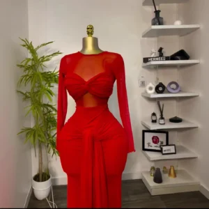 Round Neck Spring Summer Elegant Long-sleeved Solid Color Long Dress Women's Hip-covering Slim-fitting Sexy Chest-covering Dress