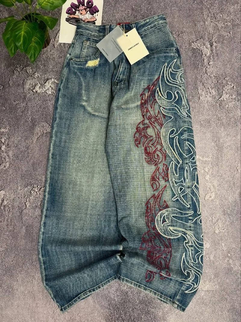 Y2K American New Pattern Embroidery Baggy Jeans Men High Street Vintage Hip Hop Fashion Casual Joker Couple Wide-leg Pants - Image 9