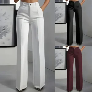 women's high-waisted, draped, straight-cut, simple suit pants for women