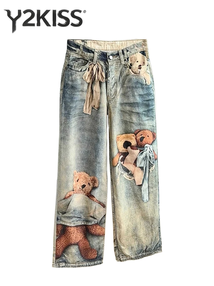 Women's Baggy Jeans Print Graphic Denim Pants Harajuku Cowboy Tie Dye High Street 2000s High Street Tide Stylish Design New