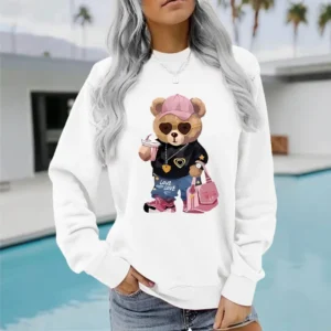 Alternative view of Round-neck Hoodie for Women, Spring and Autumn Teddy Bear, Trendy Top, Long-sleeved Shirt, Hoodie Streetwear Women Sweatshirt