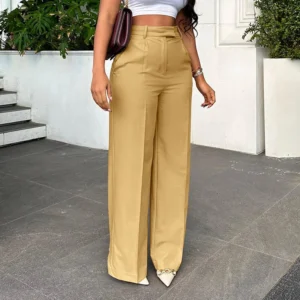 Alternative view of Straight Dress Pants with Pocket Women Plain Color Business Casual Pants