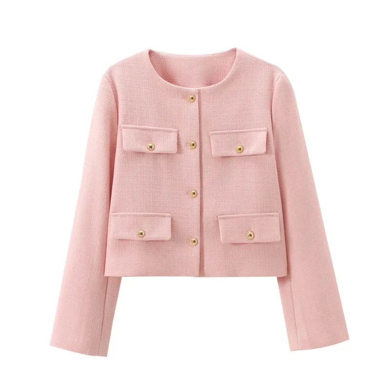 2025 New Woman Jackets Outerwears Long Sleeve Cropped Fashion Jacket for Women Button Short Coats Elegant Women's Coat - Image 12
