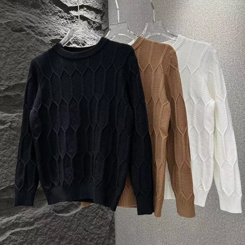 Men's Round Neck New Autumn and Winter Fashion Versatile Casual Sweater Solid Color Base Knit Sweater Loose Warm Top - Image 2