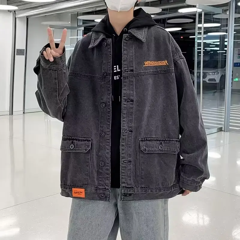 Men's Autumn All-Matching Jeans Jacket Loose Tooling Casual Denim Jacket Men Jeans Men's Clothing Coats man jackets - Image 3