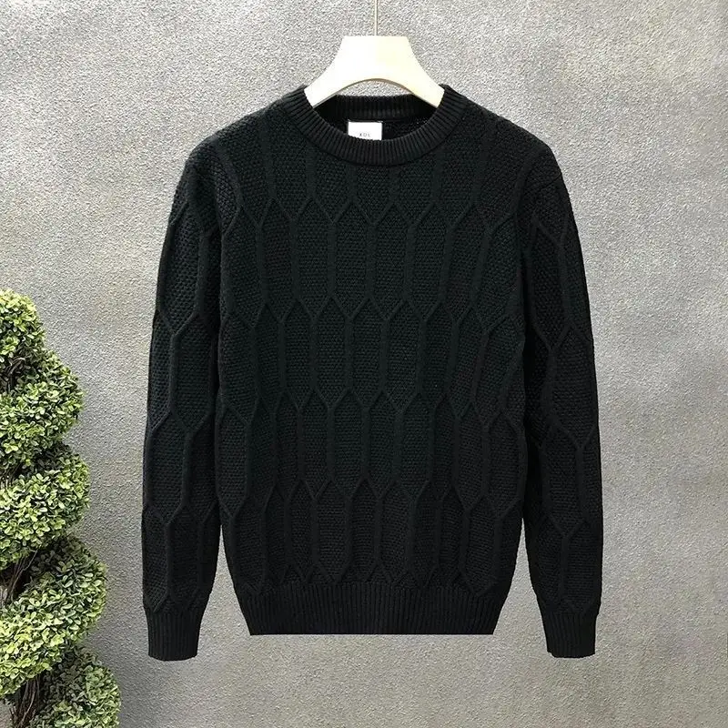 Men's Round Neck New Autumn and Winter Fashion Versatile Casual Sweater Solid Color Base Knit Sweater Loose Warm Top - Image 6
