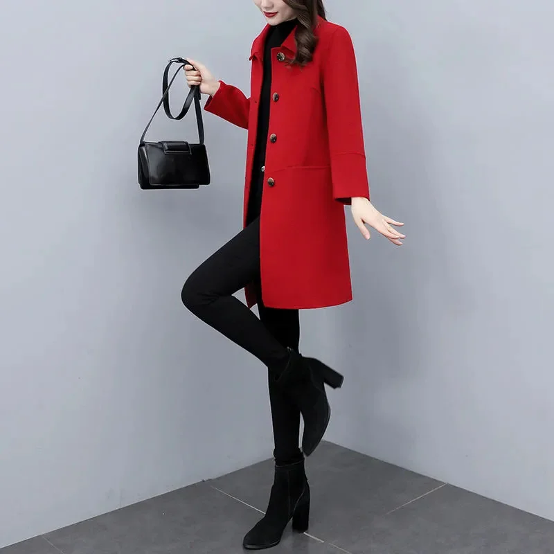 Red Women's Woolen Coat 2024 New Fashion Autumn Winter Jacket Outwear - Image 8