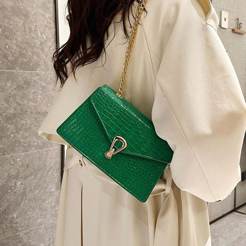 Crocodile Pattern Shoulder Bags For Women Fashion Chains Squre Bag Purse Female - Image 6