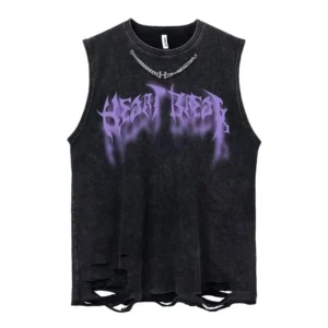 Alternative view of Summer Men Fashion Washed Sleeveless Tshirts Hip Hop Letter Graphic Print Gothic Vests Streetwear Harajuku Cotton Tank Tops