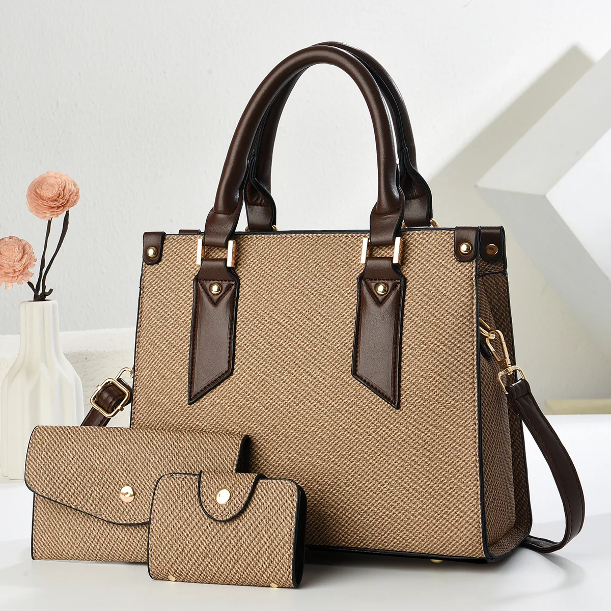 3Piece Set Women Handbag Shoulder Tote Bag Pu Leather Shopping Fashion - Image 9