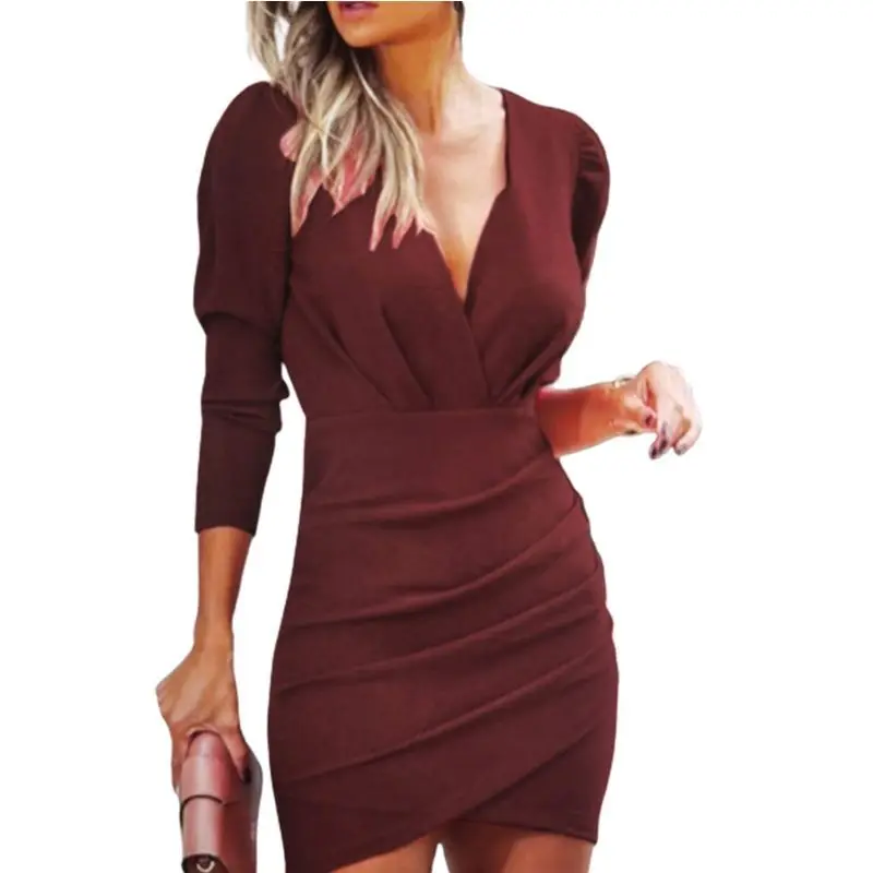 Women's Sexy Mini Dresses V-Neck Long Sleeved Slim - Image 3