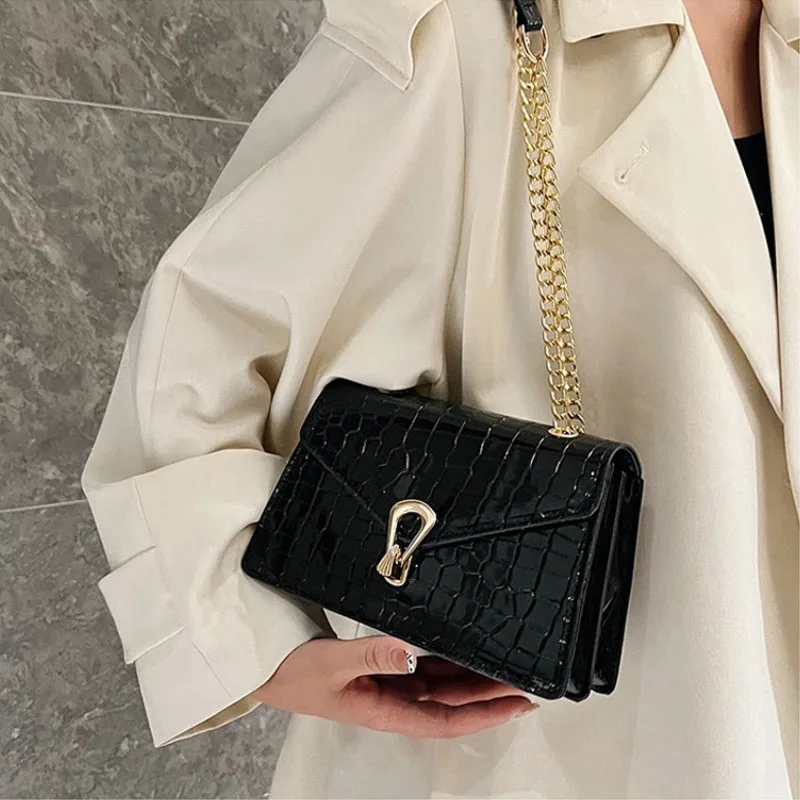 Crocodile Pattern Shoulder Bags For Women Fashion Chains Squre Bag Purse Female - Image 3