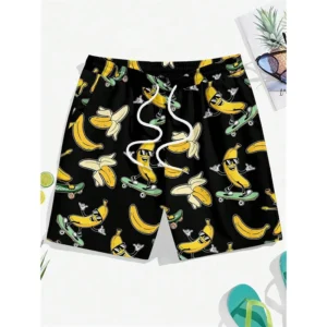 Hip Hop Funny Banana 3D Graphic Men Beach Short Cool Humour Print Design Board Shorts Summer Outdoor Casual Fashion Short Trunk