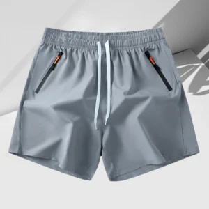 Alternative view of Men's plain regular-fit shorts with adjustable drawstring and color-blocked zipper pockets, casual shorts, suitable for summer b