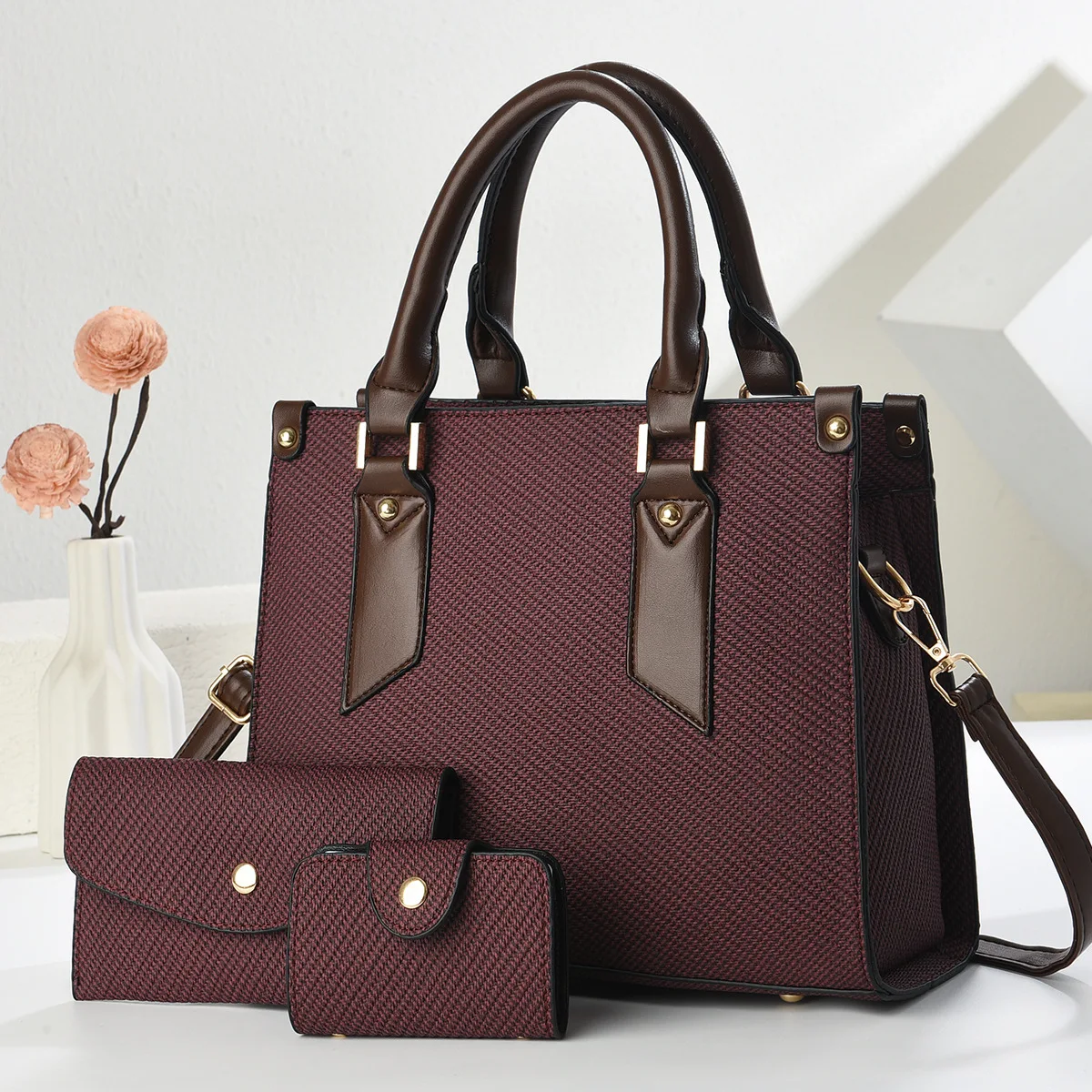 3Piece Set Women Handbag Shoulder Tote Bag Pu Leather Shopping Fashion - Image 7