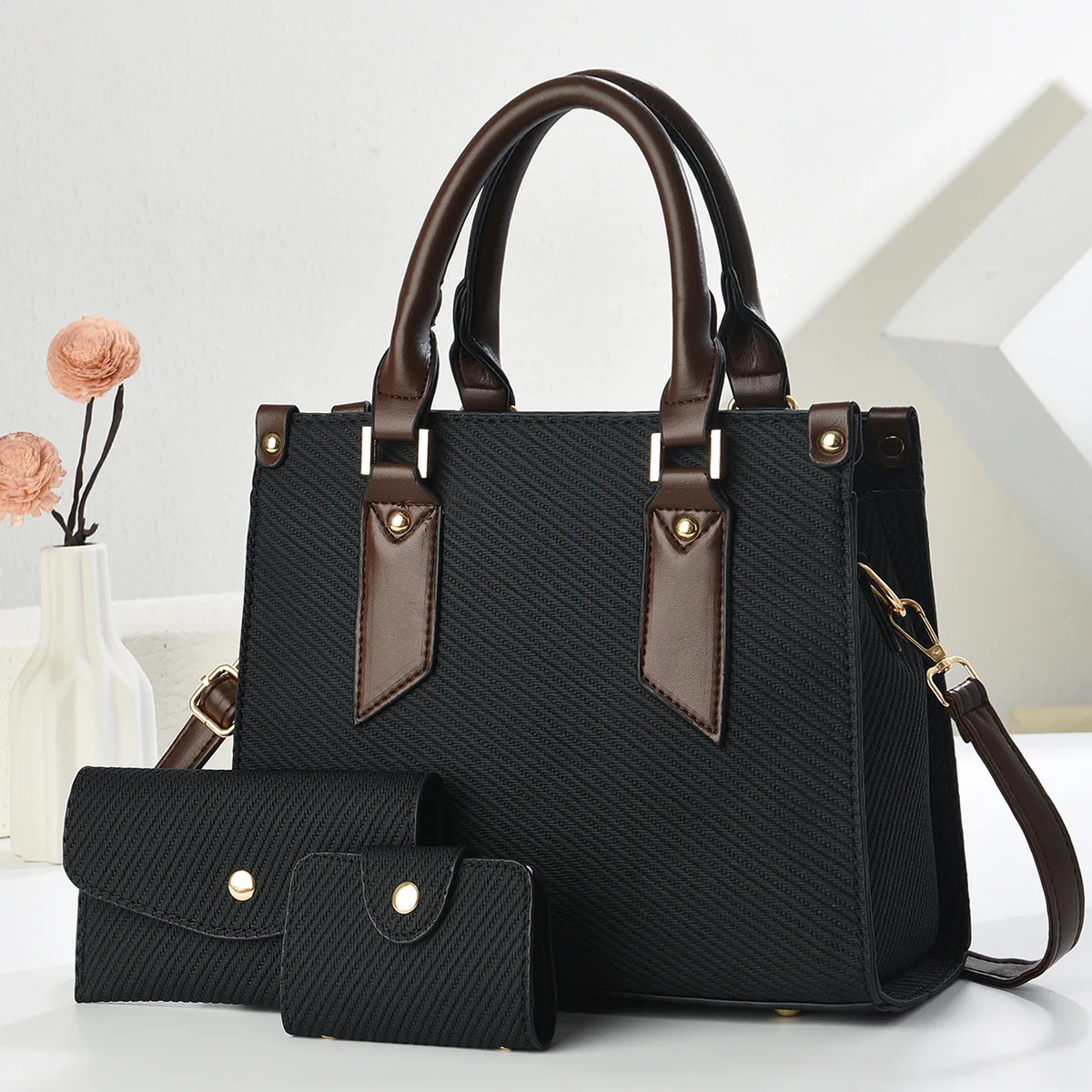 3Piece Set Women Handbag Shoulder Tote Bag Pu Leather Shopping Fashion - Image 12