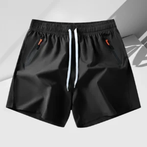 Men's plain regular-fit shorts with adjustable drawstring and color-blocked zipper pockets, casual shorts, suitable for summer b