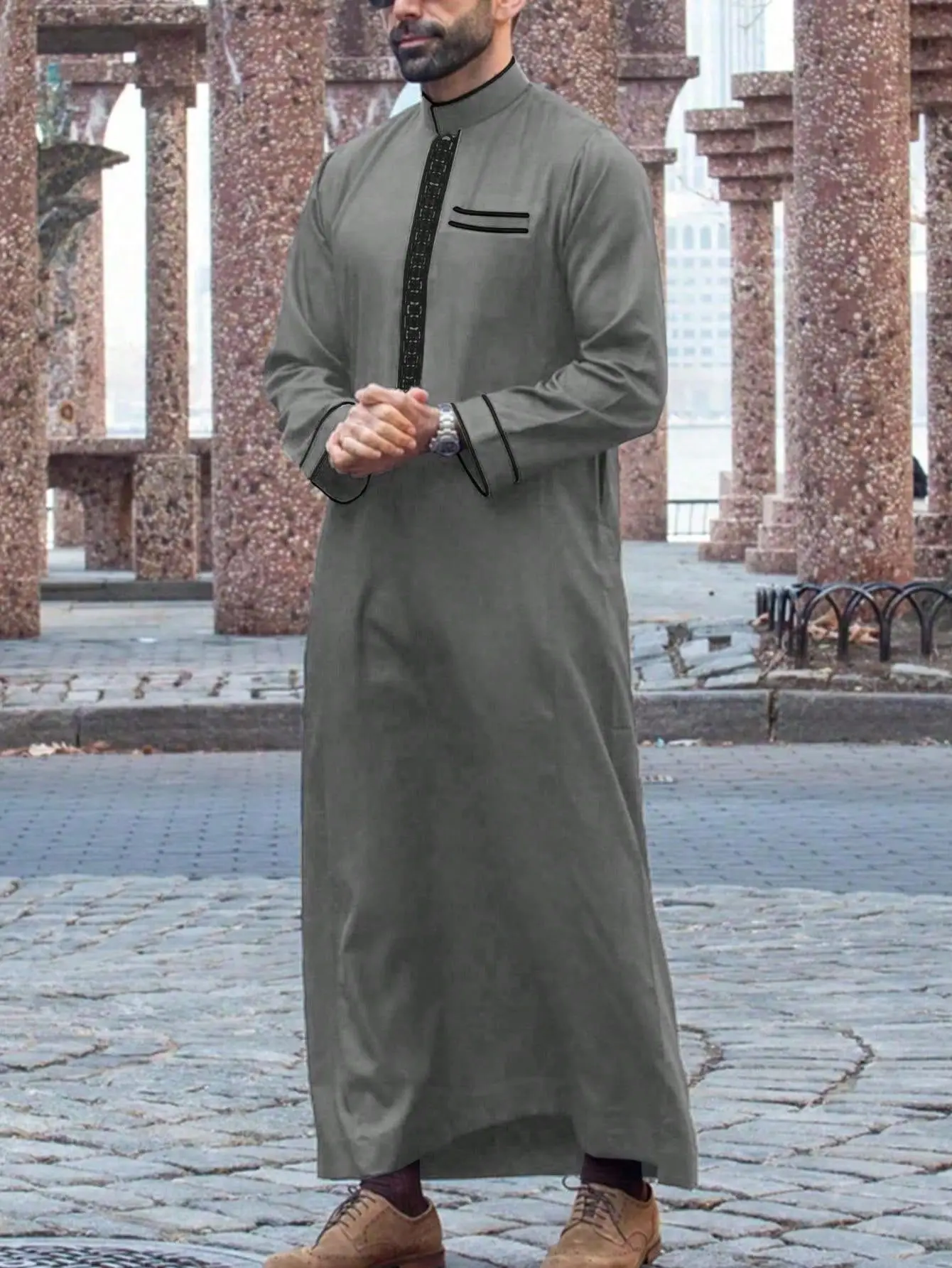 Men Clothing Muslim Fashion Abaya Long Sleeve - Image 7