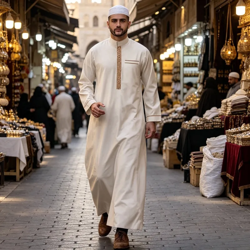 Men Clothing Muslim Fashion Abaya Long Sleeve