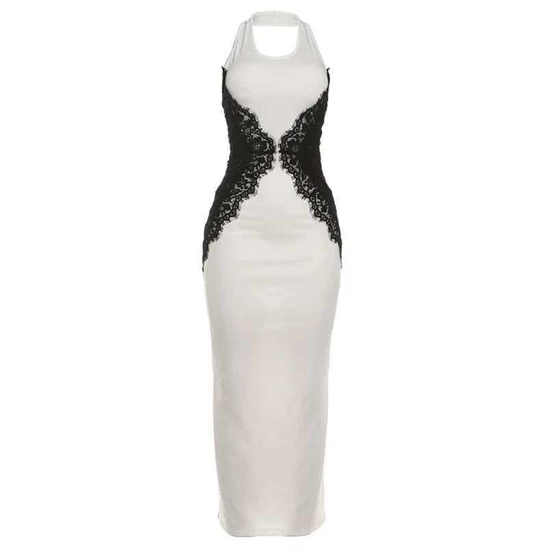 Sexy Contrast Lace Patchwork Halter Dress Women Chic Backless Off Shoulder Slim Maxi Dresses Lady Vacation Party Vestidos New - Image 8
