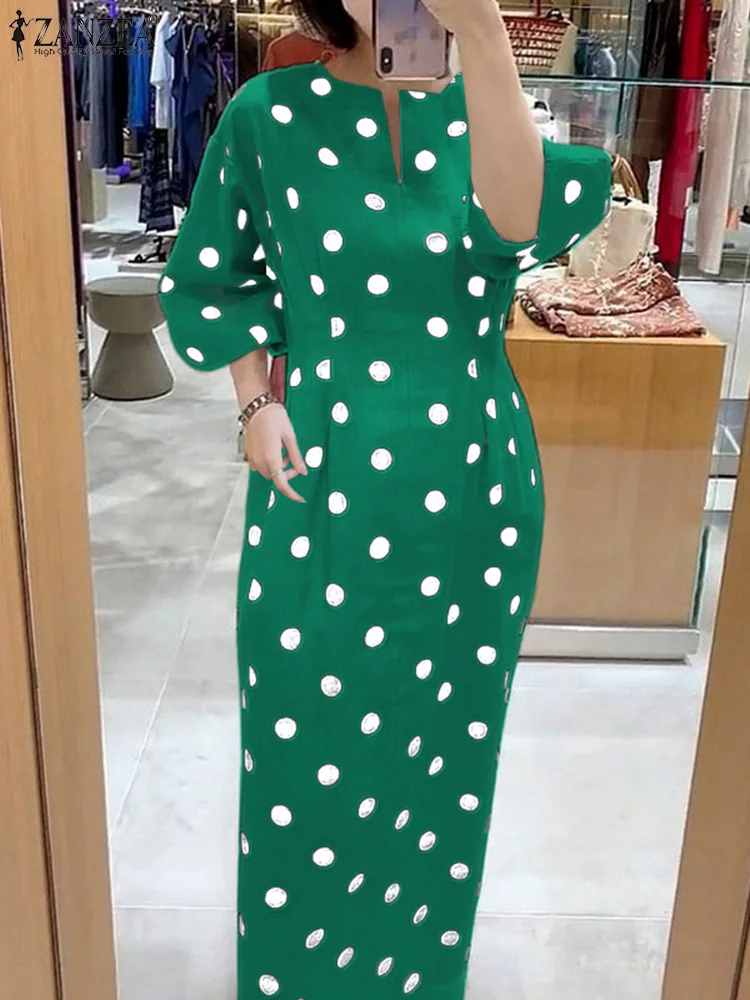 ZANZEA Autumn Elegant Dress Women 3/4 Sleeve Dots Print Vestidos - Image 7