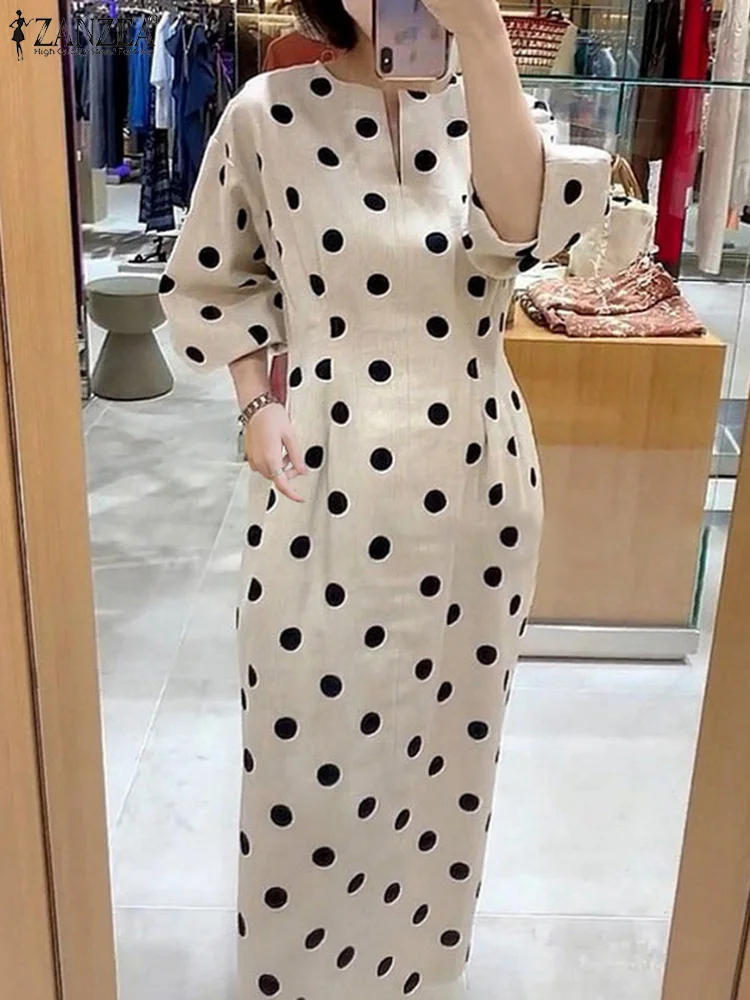 ZANZEA Autumn Elegant Dress Women 3/4 Sleeve Dots Print Vestidos - Image 9