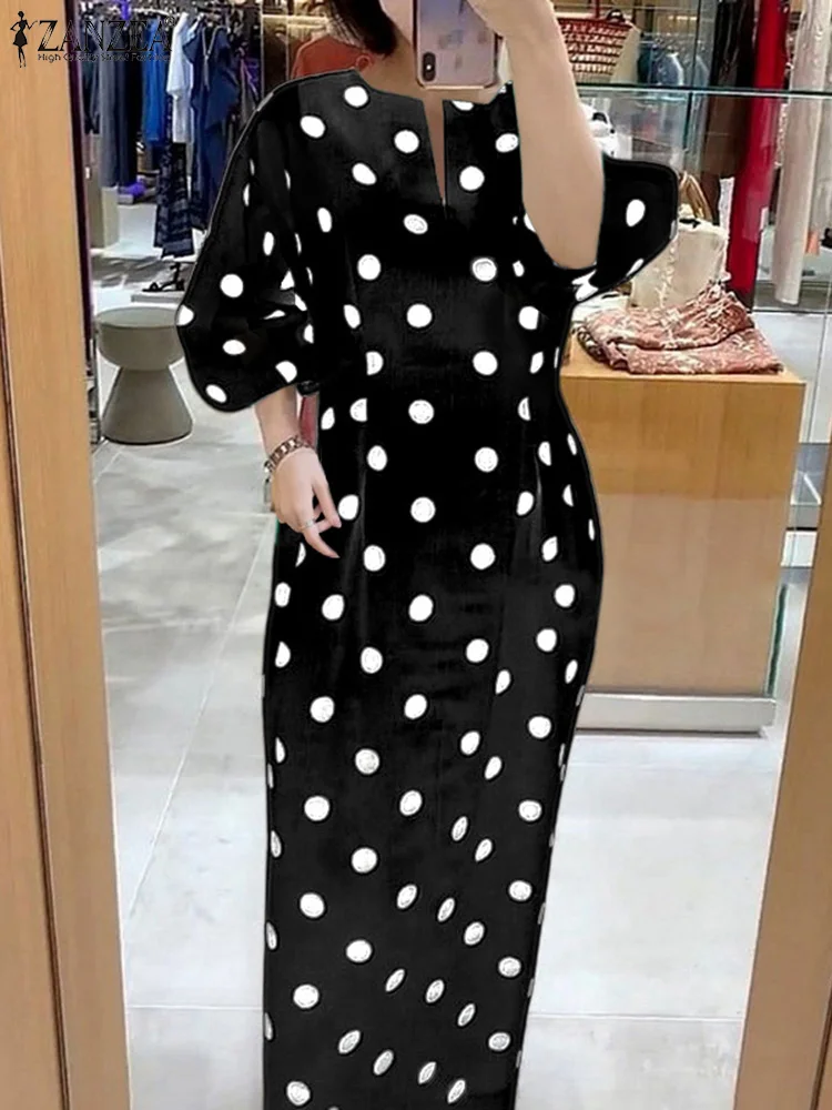 ZANZEA Autumn Elegant Dress Women 3/4 Sleeve Dots Print Vestidos - Image 8