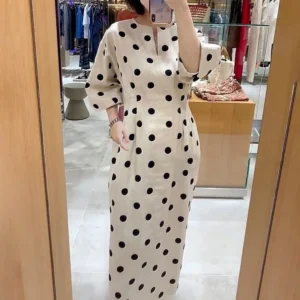 ZANZEA Autumn Elegant Dress Women 3/4 Sleeve Dots Print Vestidos