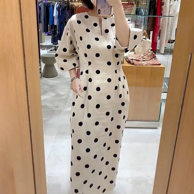ZANZEA Autumn Elegant Dress Women 3/4 Sleeve Dots Print Vestidos