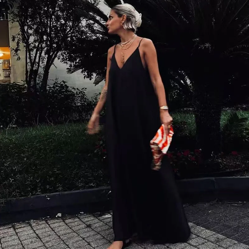 Dress Summer Green Red Black Dress Casual V-Neck Backless Long Dresses Sleeveless Vestidos Resort Dresses - Image 4