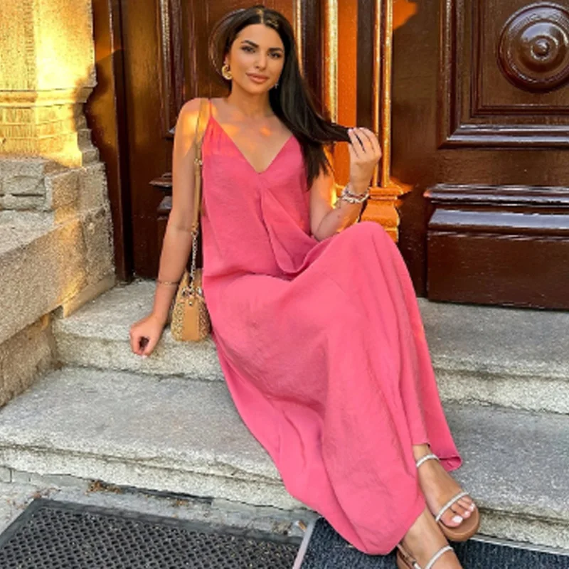 Dress Summer Green Red Black Dress Casual V-Neck Backless Long Dresses Sleeveless Vestidos Resort Dresses - Image 5
