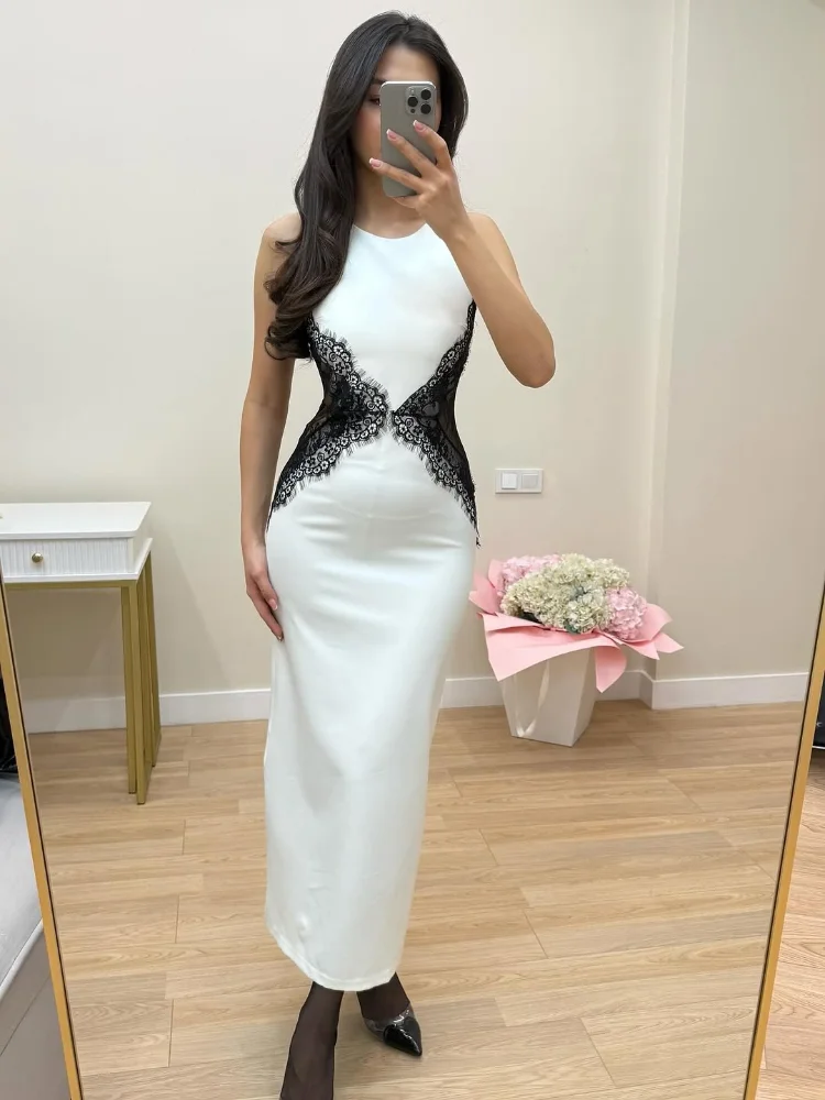 Sexy Contrast Lace Patchwork Halter Dress Women Chic Backless Off Shoulder Slim Maxi Dresses Lady Vacation Party Vestidos New