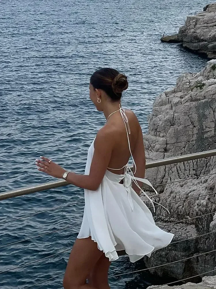 Off Shoulder Dresses Women's Elegant Sleeveless Hollow Out Beach Dress Backless High Street Lady Summer Vestidos - Image 3
