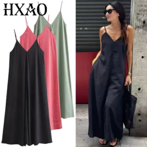 Dress Summer Green Red Black Dress Casual V-Neck Backless Long Dresses Sleeveless Vestidos Resort Dresses