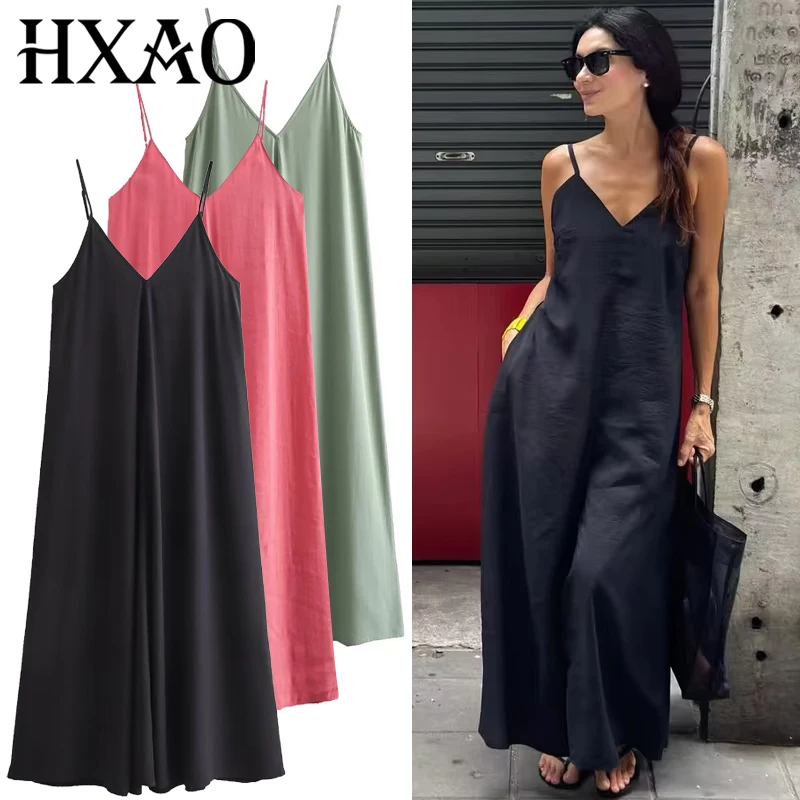 Dress Summer Green Red Black Dress Casual V-Neck Backless Long Dresses Sleeveless Vestidos Resort Dresses